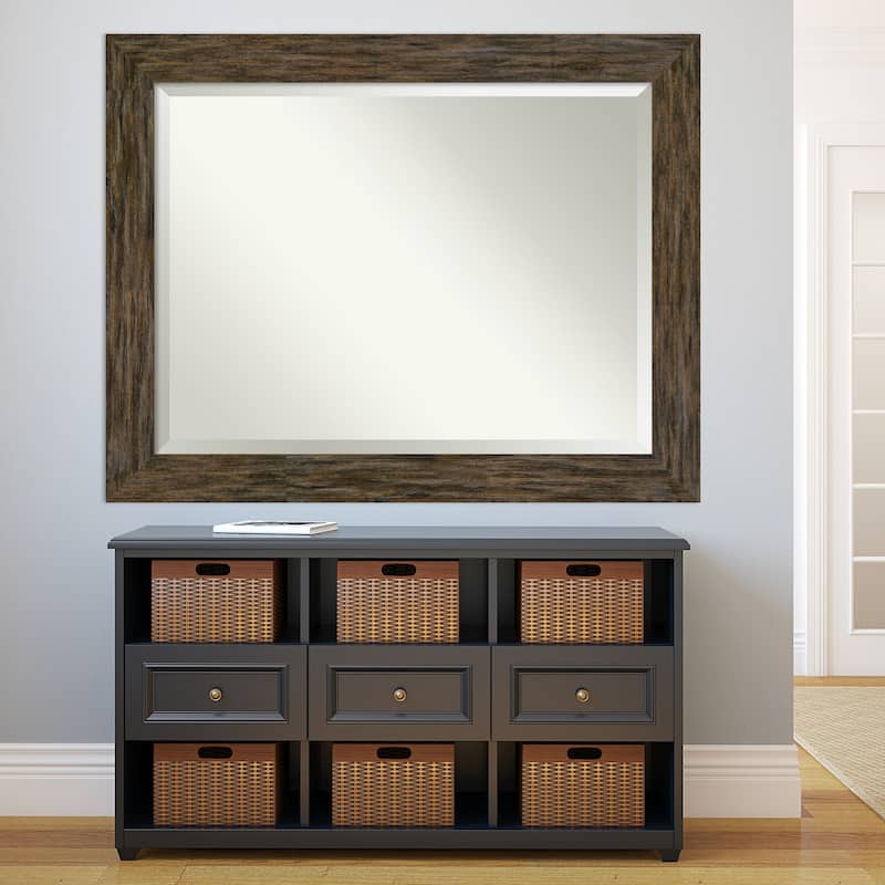 Beveled Wood Wall Mirror - Fencepost Brown Frame