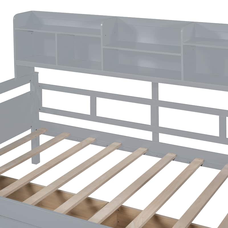 Wood Slat Support Daybed, with Bedside Shelves and Two Drawers