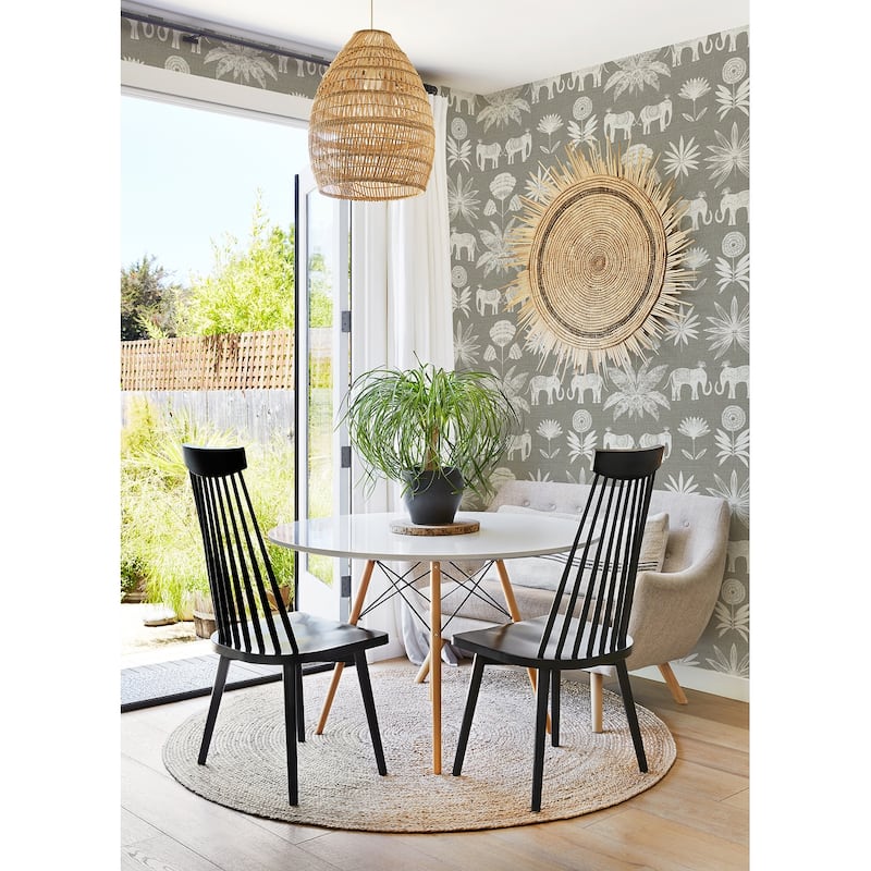 A-Street Prints Bazaar Grey Elephant Oasis Wallpaper