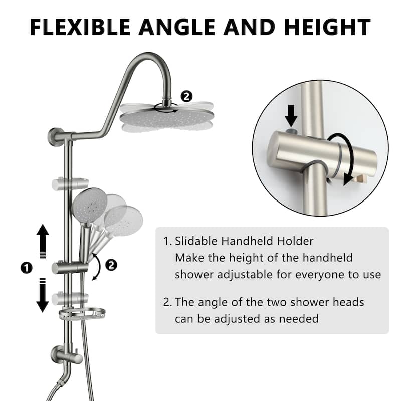 3-Spray Patterns 10 in Wall Mount Dual Shower Heads with Soap Dish and Rough-in Valve