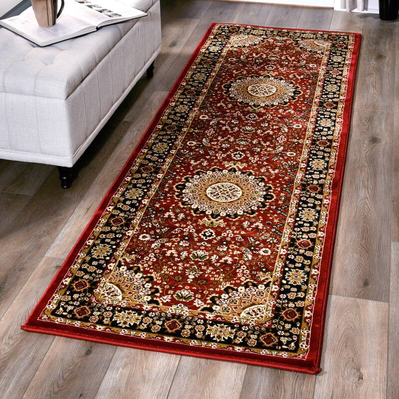 Persian Collection Black Traditional Area Rug - 2'8'' X 8'1'' - Red