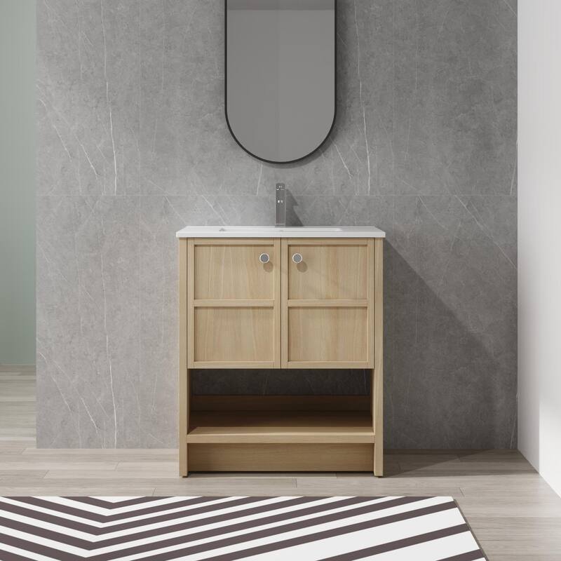 Beingnext 24"/30" Bathroom Vanity with Sink, Floating/Freestanding Bathroom Vanity with Soft Close Door - Beige-Freestanding - 30''W