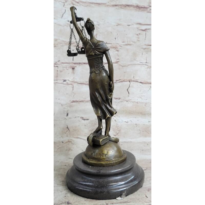 Signed Mayer Lawyer Blind Justice Bronze Figure Law Sculpture Statue Figure Art