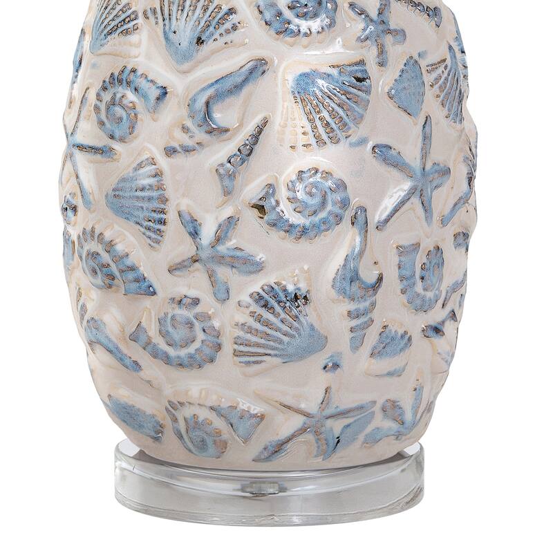 Lux Lighting Ceramic Sea Shell Coastal White and Blue Table Lamps (Set of 2) 3-Way Switch