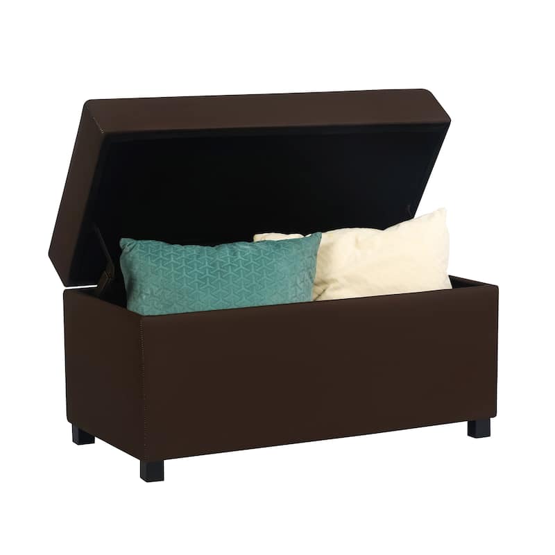Adeco Faux Leather Storage Ottoman for Living Room
