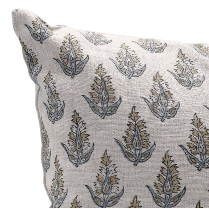 Fabdivine Block Print 12x20 Inch Pillow Cover Pure Linen Floral Farmhouse Decor Accent for Brown Soft, Cushion Case, Kanak Buti