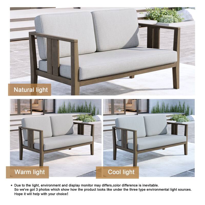 Outdoor Teak Solid Wood Patio Furniture Set Loveseat Armchair Table Collection
