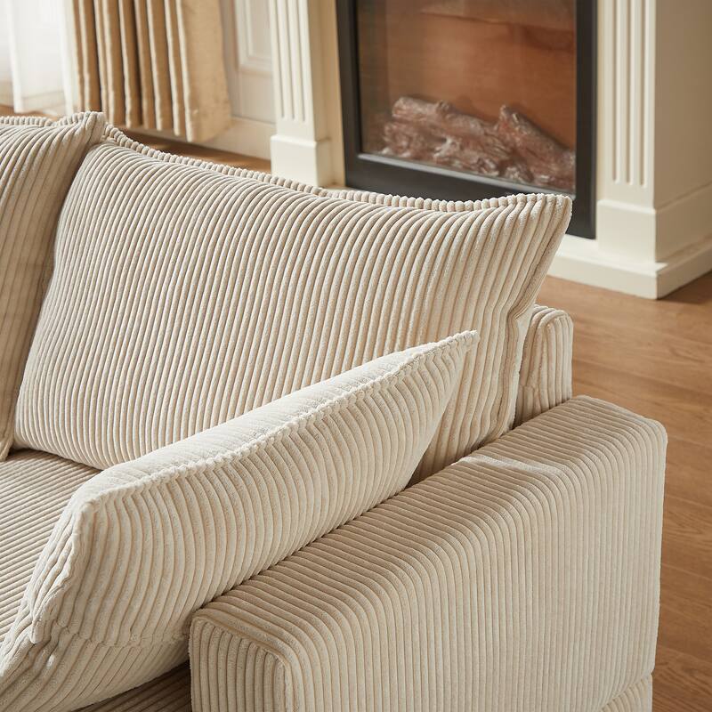 Beige 6-Piece Convertible Corduroy Modular Sectional Sofa with Storage & Ottomans