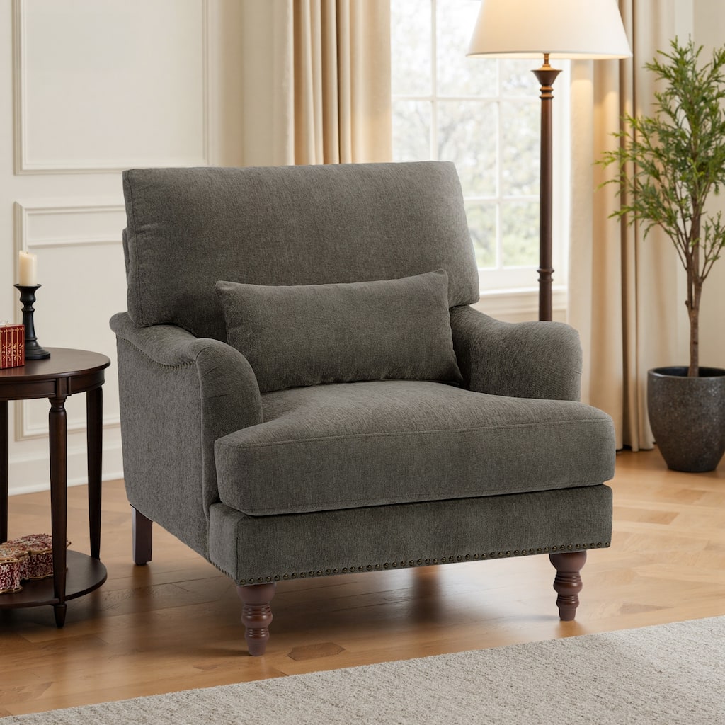 Mid Century Chenille Upholstered Accent Chair with Nailhead Trim