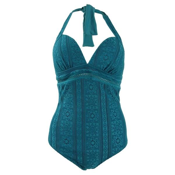 Jessica Simpson Women S Crochet Halter One Piece Swimsuit S Cameo S Overstock