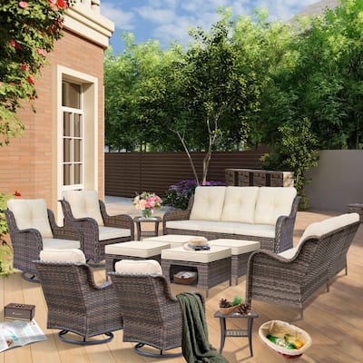 Wicker Outdoor Patio Furniture Seating Set with Swivel Rocker Chairs