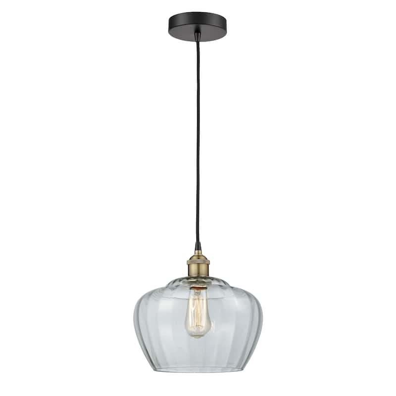 Innovations Lighting Fenton - 1 Light 11" Cord Hung Mini Pendant - Clear/Black Antique Brass