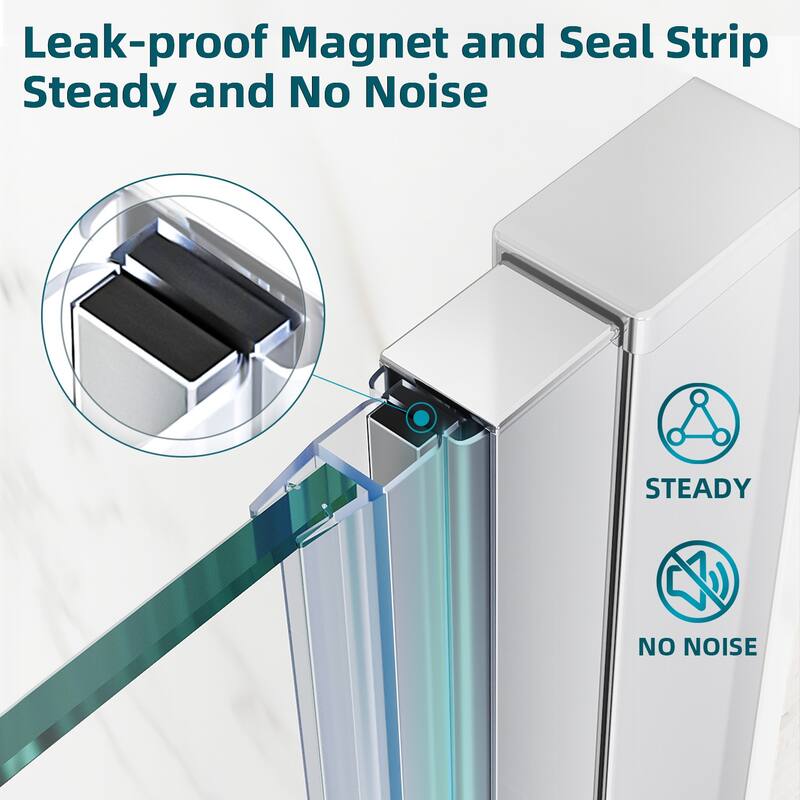 Elegant Bi-Fold Frameless Pivot Swing Shower Door Enclosure with Clear Glass Panel and Hardware Kit