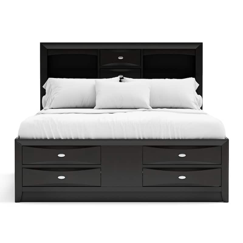 Furniture of America Brent 6-Piece Wood Platform Bedroom Set with Drawers and Bookcase Headboard