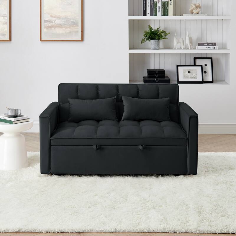 54.33 inch Black Solid Wood Foldable Sofa Bed with Adjustable Back and Multiple Features