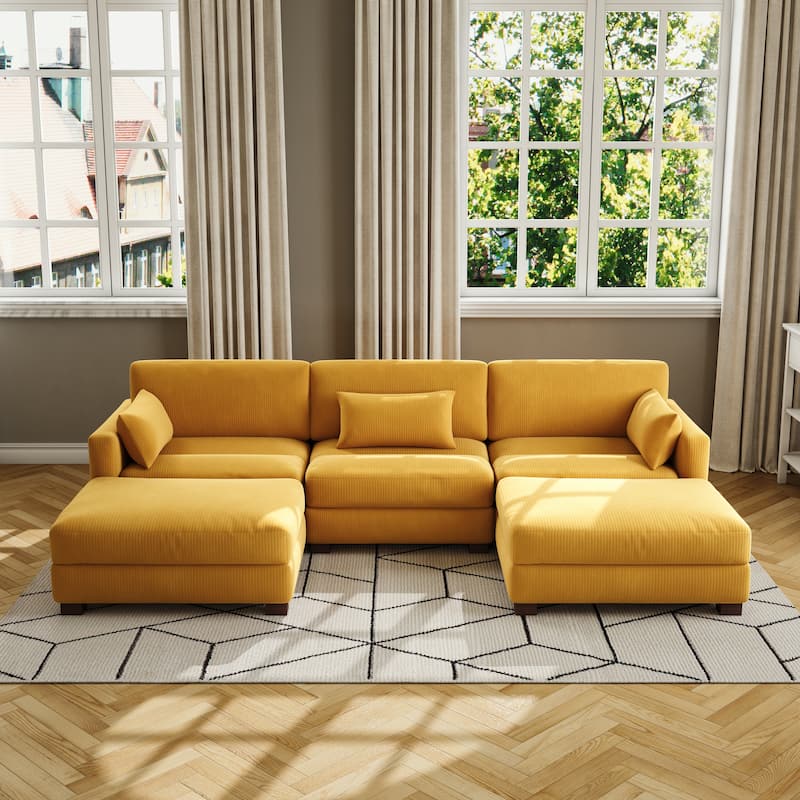 Corduroy Upholstered Modular Sectional Sofa for Living Room
