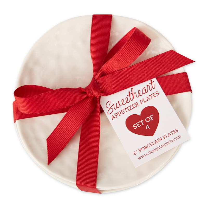 Design Imports Red Heart Plate Set/4