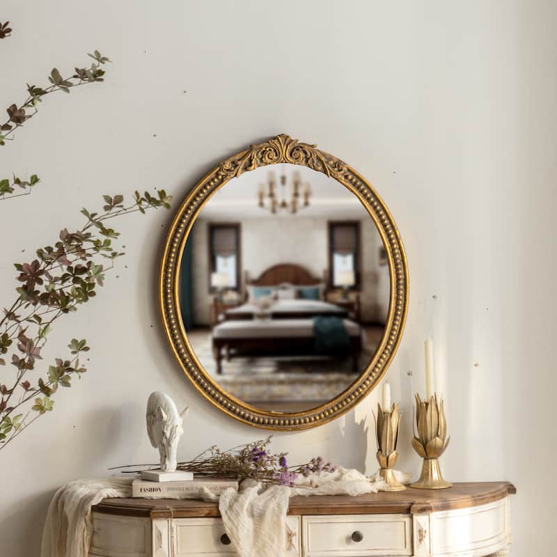 Elegant Oval Wall-mounted Decorative Mirror With Intricate Gilded Border - Antique Gold