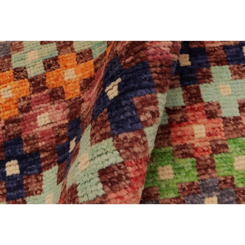 Eclectic Balochi Woodard Maroon/Orange Hand Knotted Wool Rug - 3'3'' x 5'1''