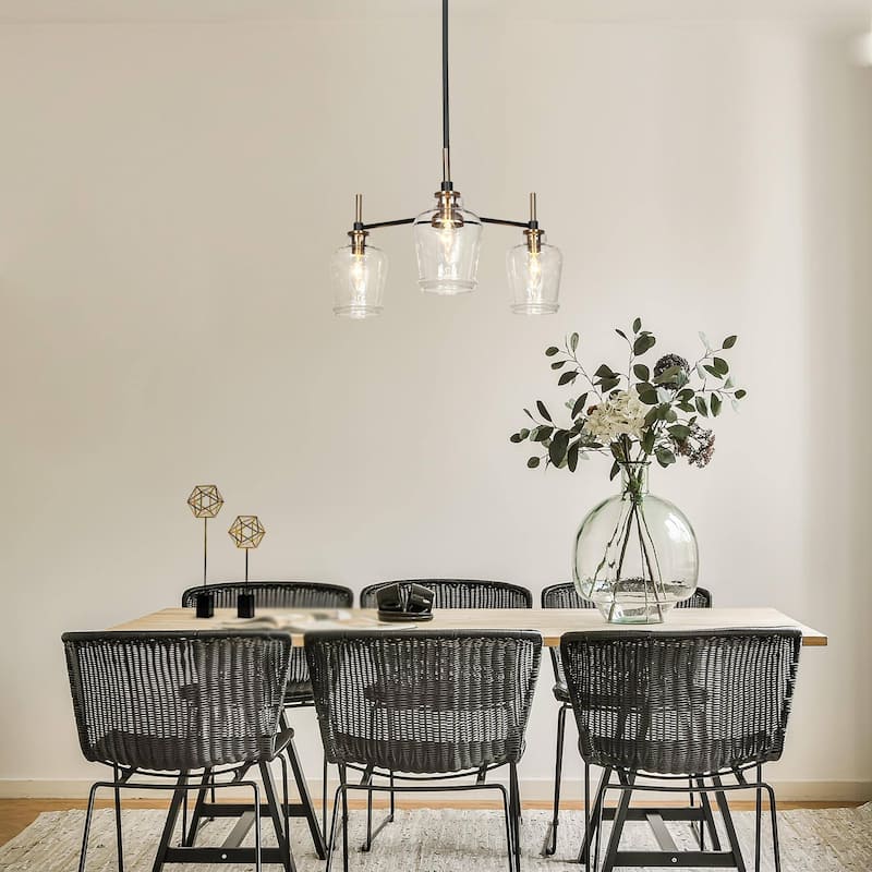 Modern Farmhouse 3/5-Light Black Gold Chandelier Clear Glass Kitchen Island Pendant Lighting for Dinning Room