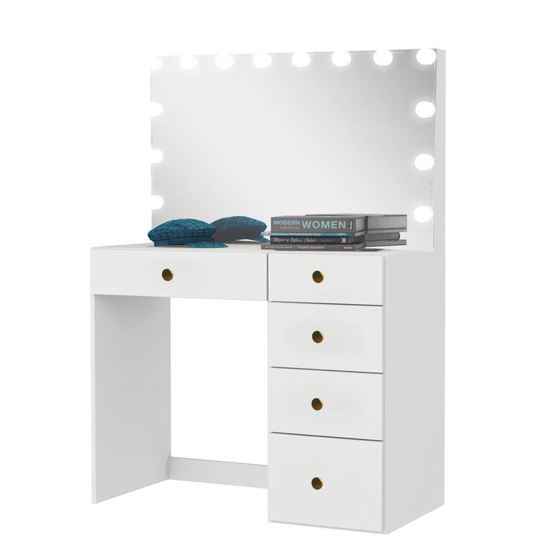 Boahaus Saranya Dressing Table, Light Bulbs, White