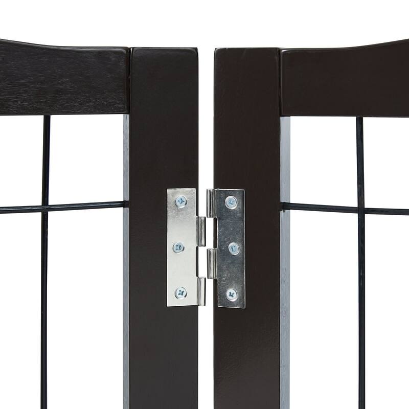 Modern 4 Panels Foldable and Expandable Freestanding Pet Gate with Footpads - 96.46 x 9.65 x 32.01 in