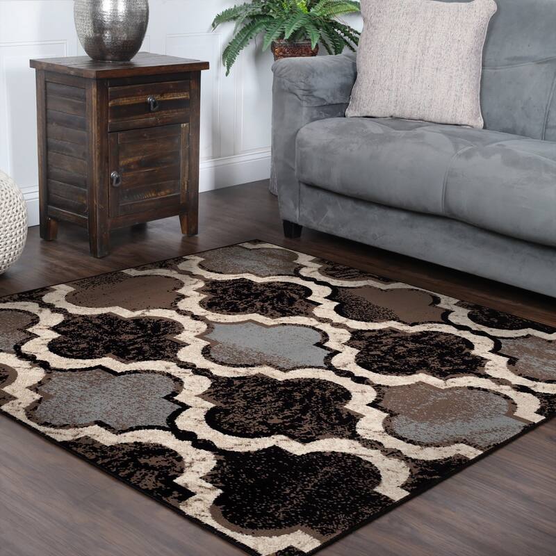 Superior Viking Contemporary Geometric Trellis Indoor Runner or Area Rug - 5' Square - Chocolate