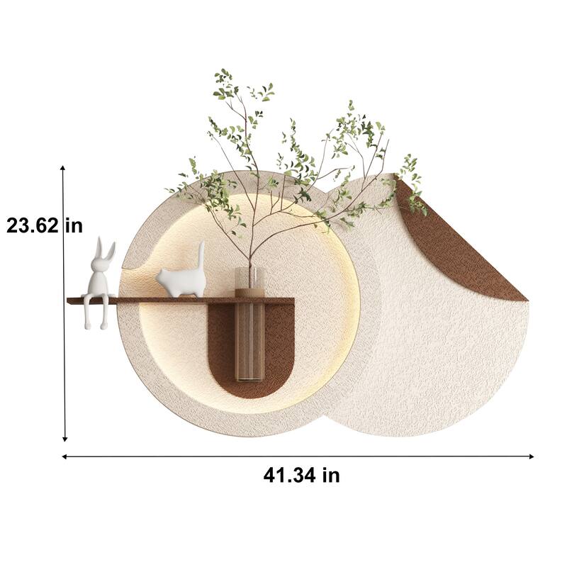 Roomfitters LED Sandstone Wall Art, 3D Round Sculpture with Light and Fake Rabbit Statue, Light Coffee