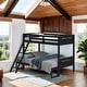preview thumbnail 2 of 5, Contemporary Twin over Full Bunk Bed with Masculine Style Frame, Angled Ladder, Guardrails and Convertible Design, Black