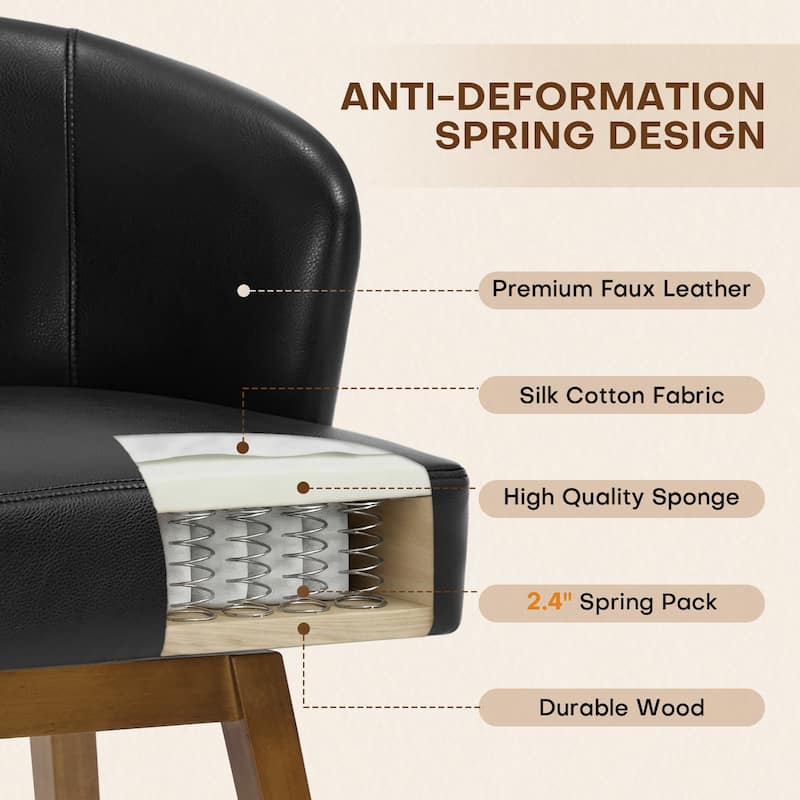 26 Inch Upholstered Swivel Counter Height Bar Stools with Back and Solid Wood Frame - 37.8"H x 20.9"W x 21.3"D