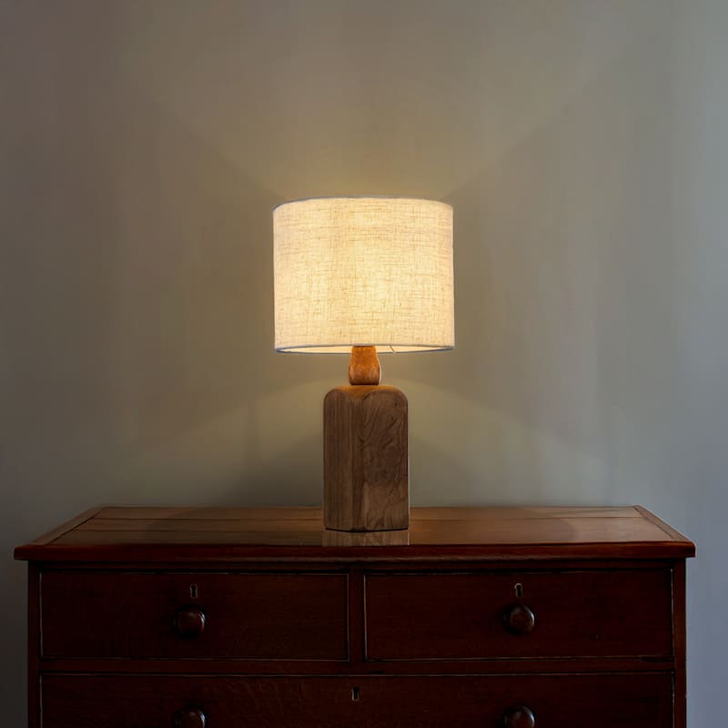 18''/22''Farmhouse Traditional Natural Solid Wood Table Lamp with Beige Fabri Drum Shade for Bedroom Living Room
