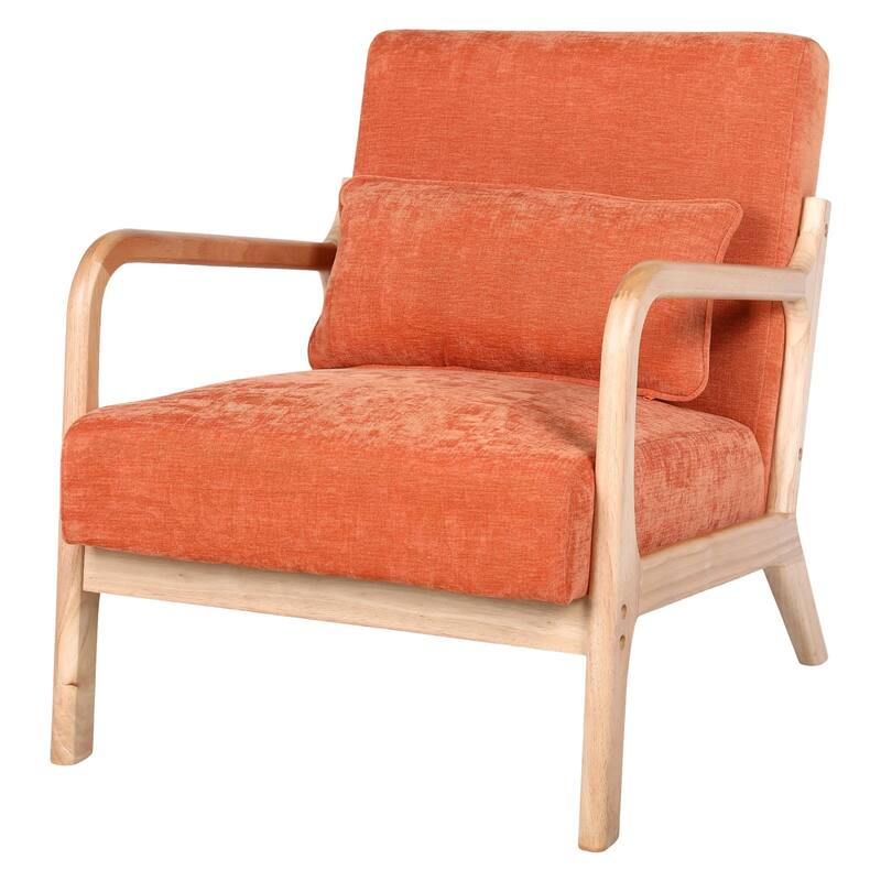 Mid Century Modern Armchair, Accent Chair with Solid Wood Frame and Detachable Lumbar Pillow for Living Room