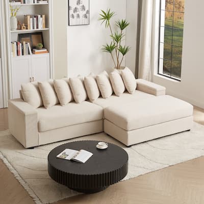 104'' L-Shaped Corduroy Sectional Sofa Couches with Chaise, 8 Pillows