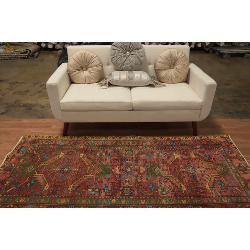 Hand Knotted Oriental 100% Wool Carpet Traditional Geometric Oranges & Rust Heriz Area Rug - 7' 4'' X 3' 7''