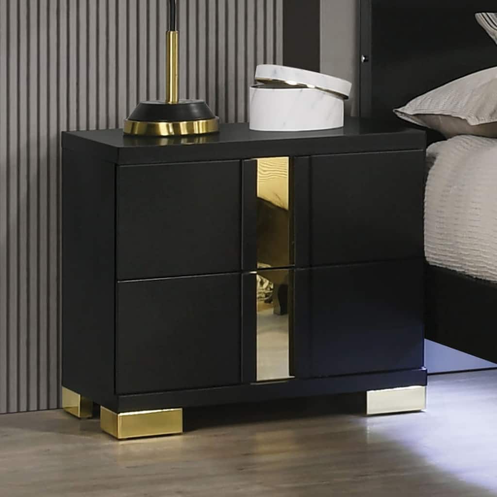 Black And Gold Trim 1pc Nightstand Bracketed Metal Legs Acrylic Trim