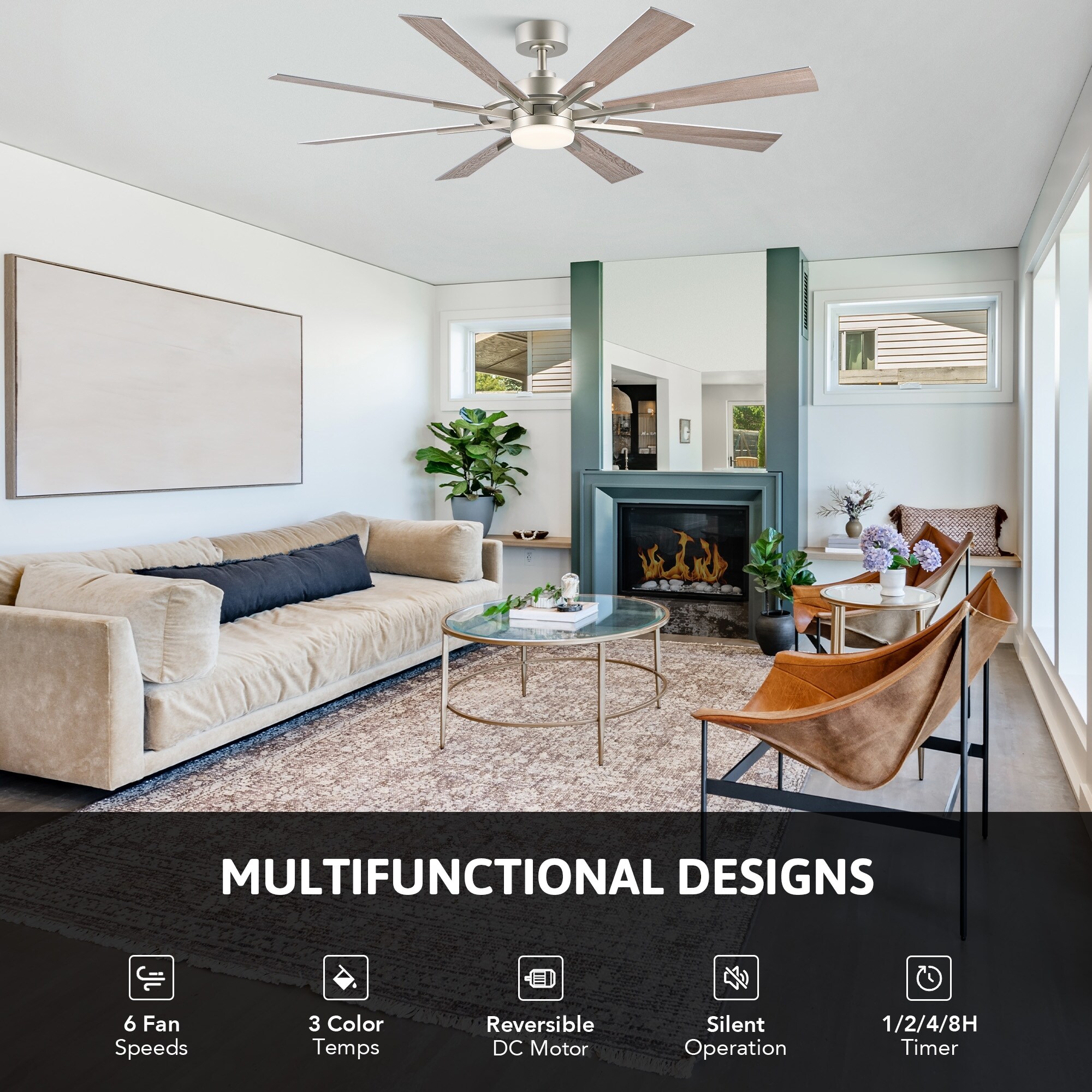 CO-Z 60'' 8-Blade Large Windmill Ceiling Fan with LED Lights and