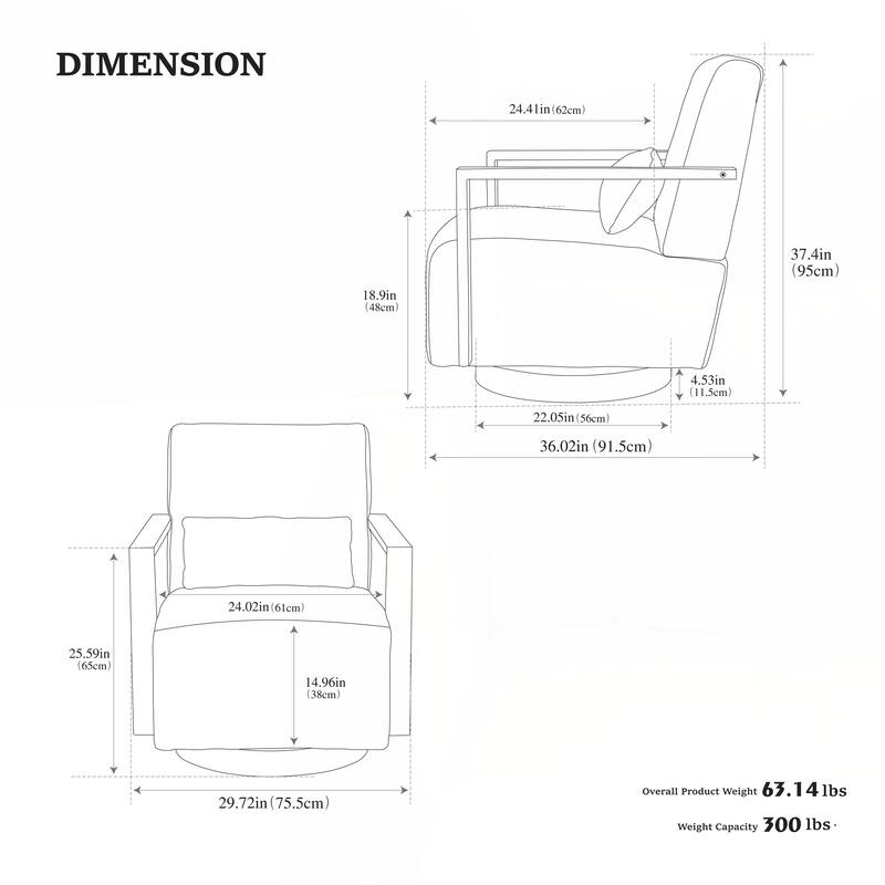 Swivel Modern Upholstered Accent Chair with Solid Wood Armrests and 360 Degree Comfy Lounge Reading Chair
