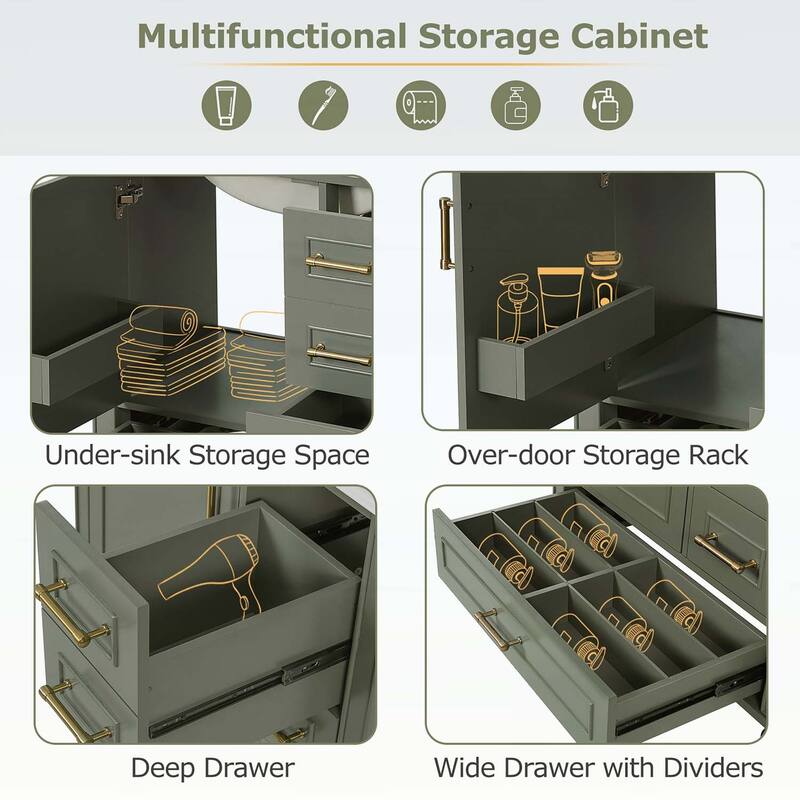 Bathroom Vanity with Ceramic Sink,Soft-Close Door,Multiple Drawers,and Ample Storage for Modern Bathrooms