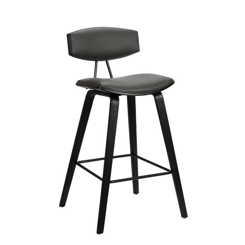 Fox 29" Bar Height Modern Bar Stool, Gray Faux Leather and Black Wood