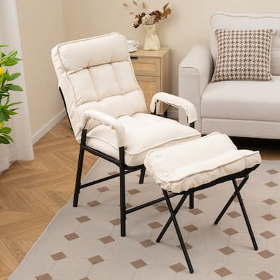 Gymax Modern Accent Chair w/ Ottoman Linen Fabric Arm Chair w/