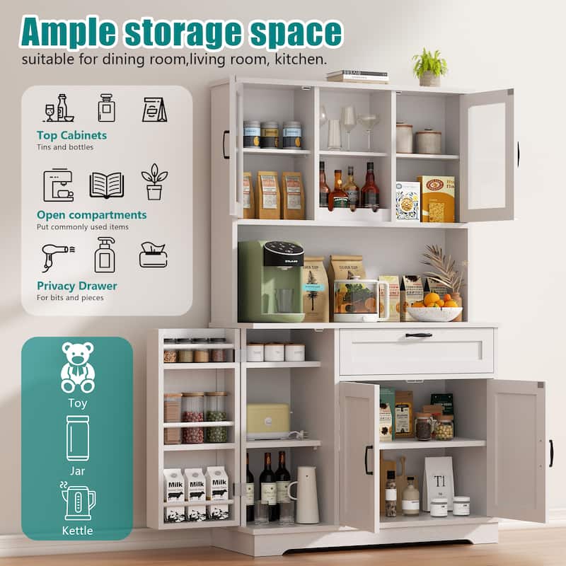 3-Door Storage Cabinet with Drawer & Adjustable Shelves - Freestanding Storage Organizer for Kitchen, Pantry, or Dining Room
