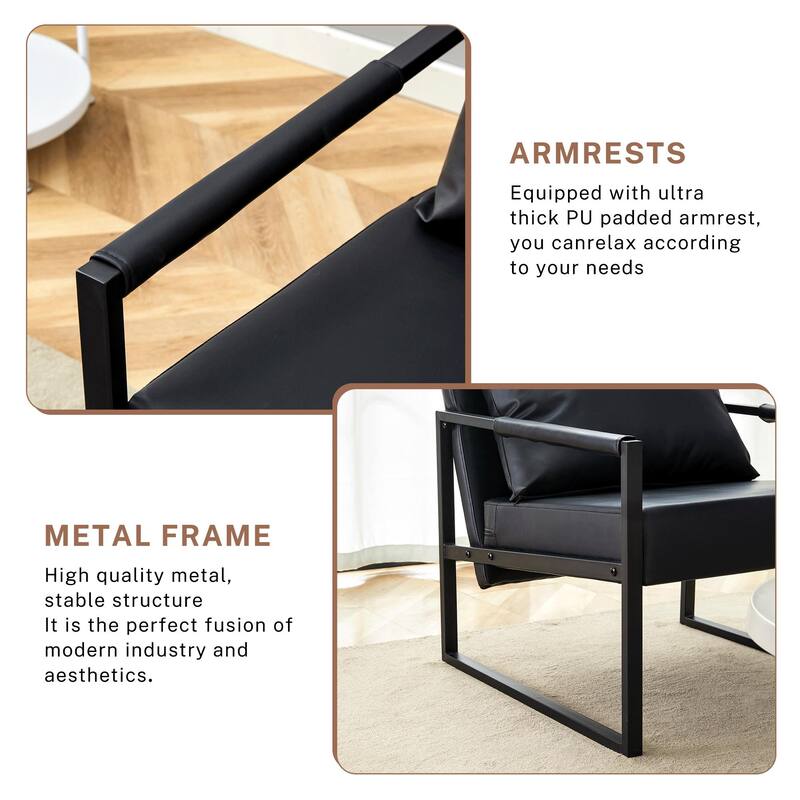 PU Leather Accent Chair with Metal Frame and Modern Industrial Style (27"W x 29.7"D x 29.6"H)