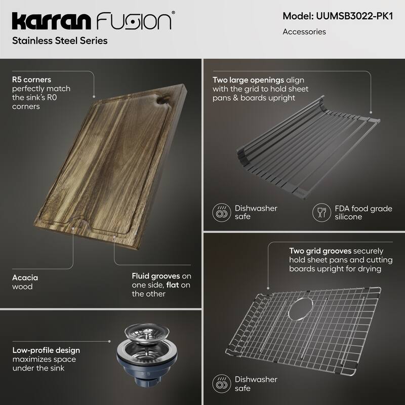 Karran USA UUMSB3022-PK1 Fusion 30-1/2" Undermount Single Basin
