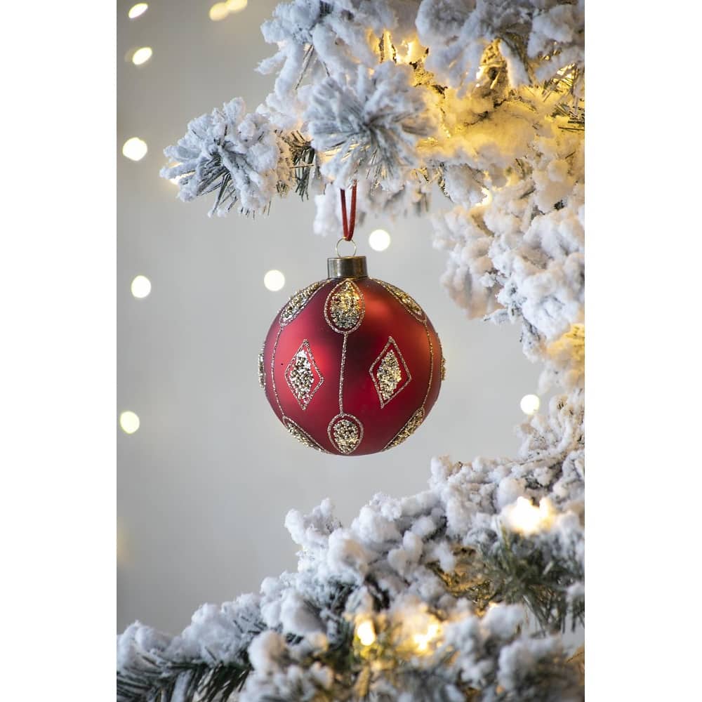 D3.9" Christmas Ball Ornaments, Glass Decorative Hanging Ball Christmas Tree Ornaments for Holiday Decorations, Set of 6