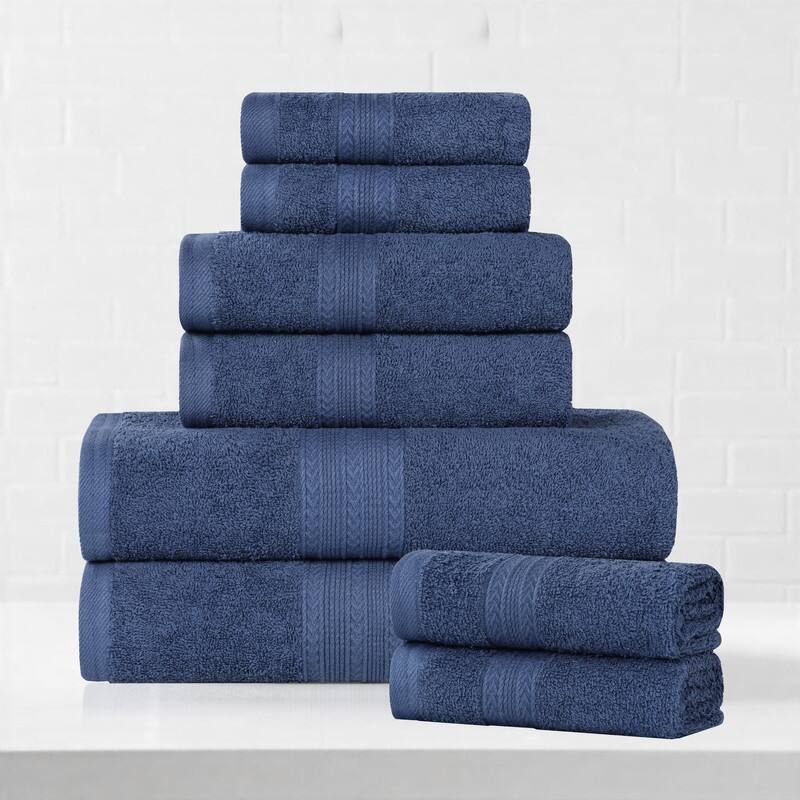 Superior Eco-Friendly Cotton 8-Piece Towel Set - Navy Blue
