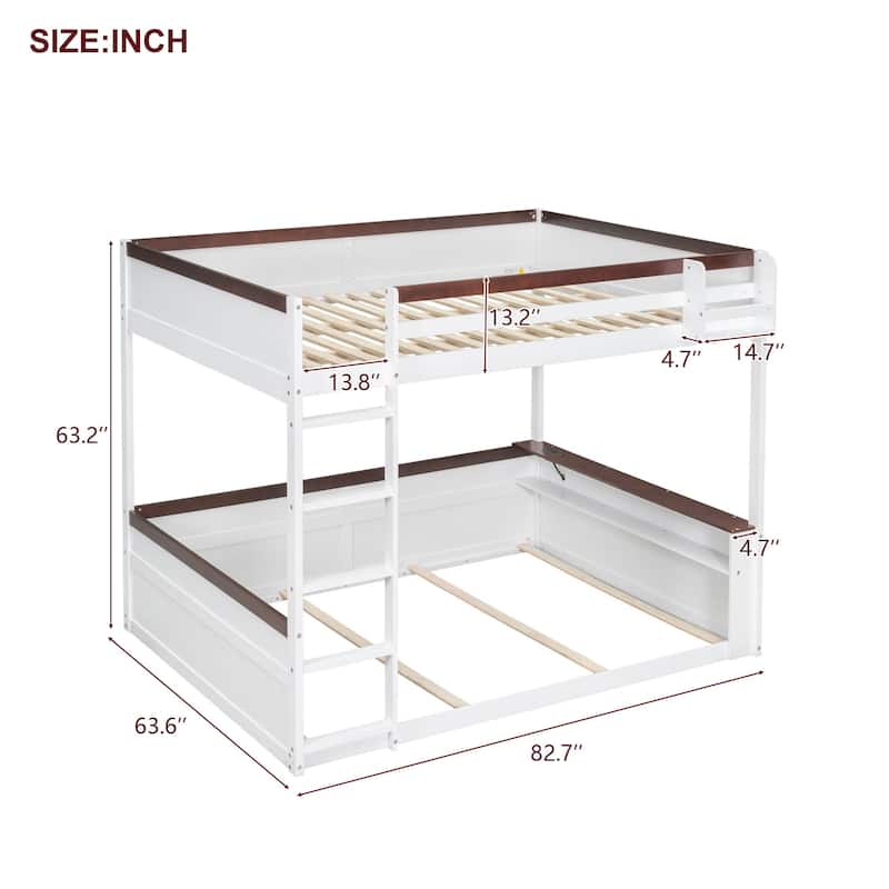 Queen Wooden Bunk Bed with Storage Shelves LED Light USB Charging Station