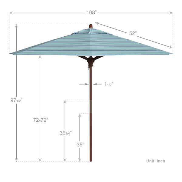 dimension image slide 19 of 21, California Umbrella 9ft Marenti Wooden Sunbrella Patio Umbrella with Sunbrella Fabric, Base Not Included