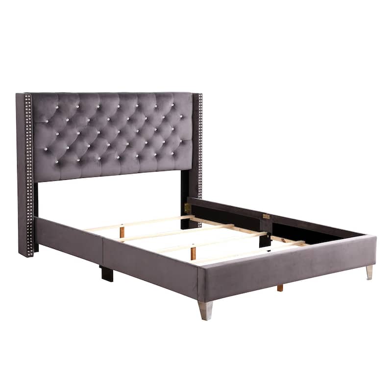 Jeweled Tufted Upholstered Panel Full Bed - 80" - Gray