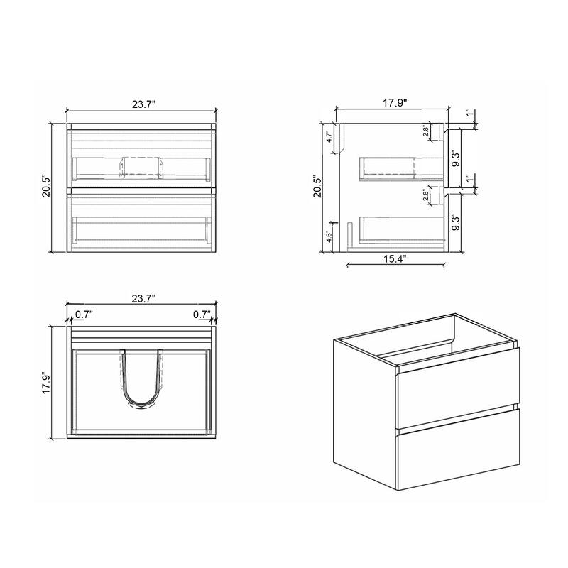 GDFStudio - Naomi Modern Floating Bathroom Vanity with Pre-Assembled Soft-Close Drawers and Durable One-Piece Basin