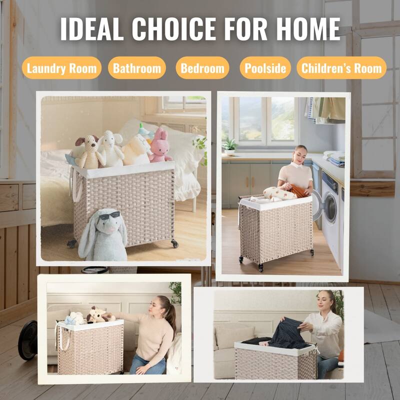 42.26 Gal PE Wicker Laundry Hamper with Lid, Removable Liner, Wheels